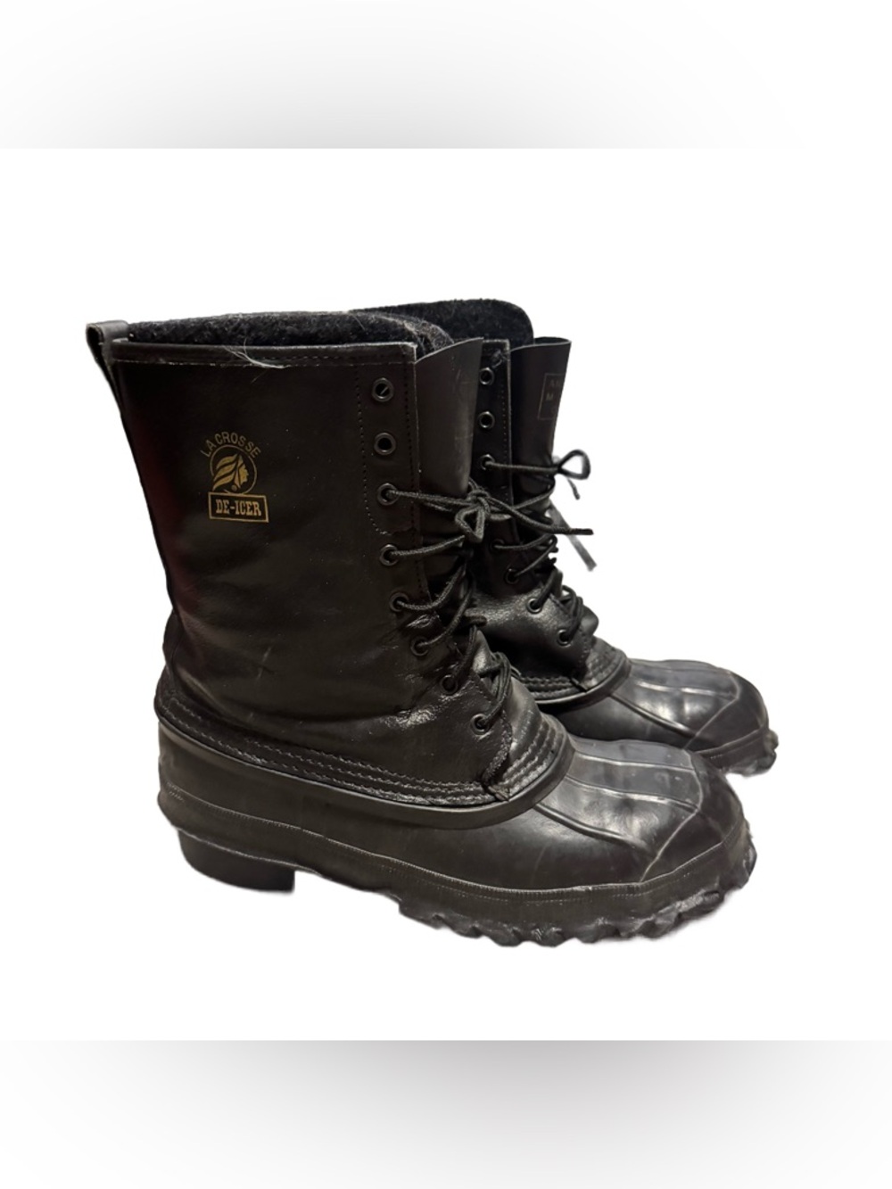 LaCrosse De Icer Boots Black Leather Steel Toe Duck Lace Up Insulated Size 10 - Picture 2 of 7